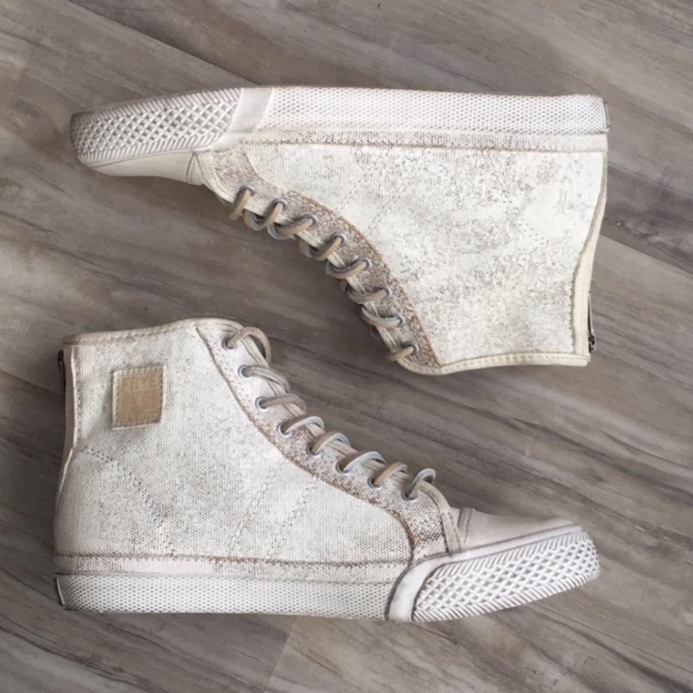 Frye Greene High Top Distressed Sneaker White | 7